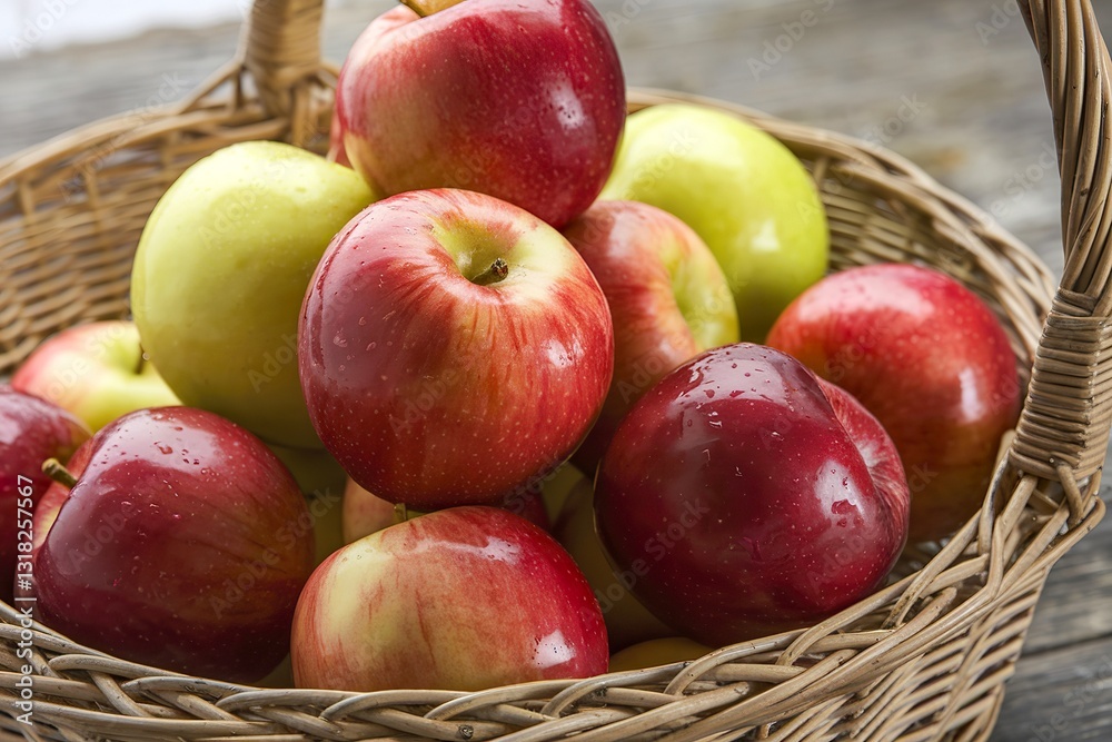 a pile of red and green apples in a wicker basket a pile of red and green apples in a wicker basket