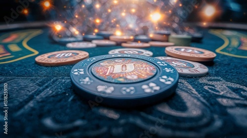 Casino Chips Close Up  Gambling  Poker  Game   Luxury   High Stakes   Risk  Chance  Fortun photo