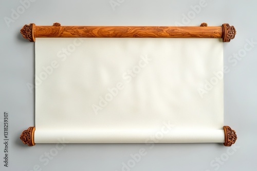 Elegant Vertical Chinese Scroll, White Paper, Pinewood Frame.