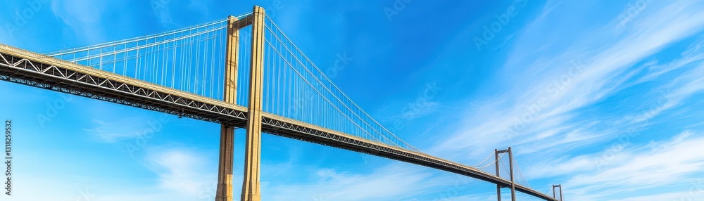 Fototapeta premium A large bridge with two tall pillars and a long, thin bridge