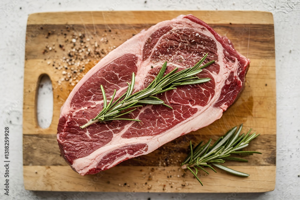 a raw beef tenderloin steak on a cutting board a raw beef tenderloin steak on a cutting board