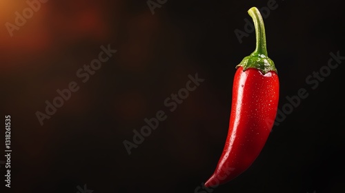 Single red chili pepper on dark background.