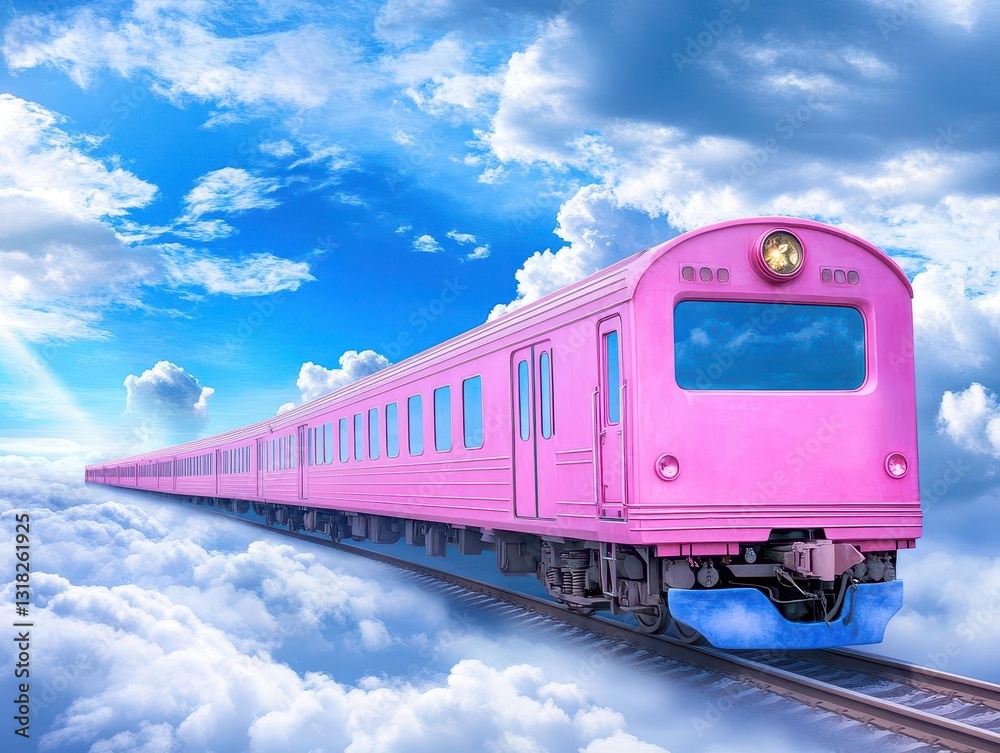 Fototapeta premium A magical train traveling through the clouds