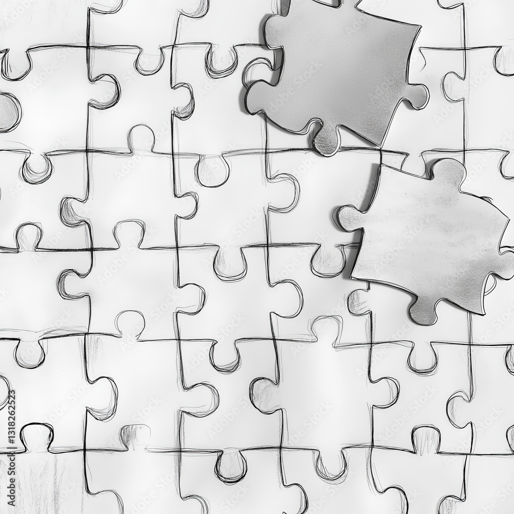 pencil sketch of simple jigsaw puzzle pattern with two pieces pencil sketch of simple jigsaw puzzle pattern with two pieces