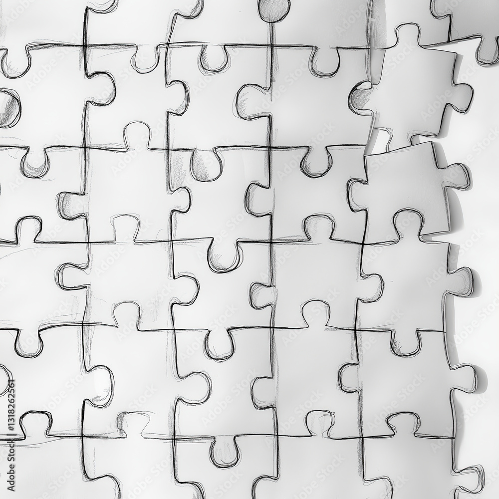 pencil sketch of simple jigsaw puzzle pattern, showcasing interlocking pieces and creative design pencil sketch of simple jigsaw puzzle pattern, showcasing interlocking pieces and creative design