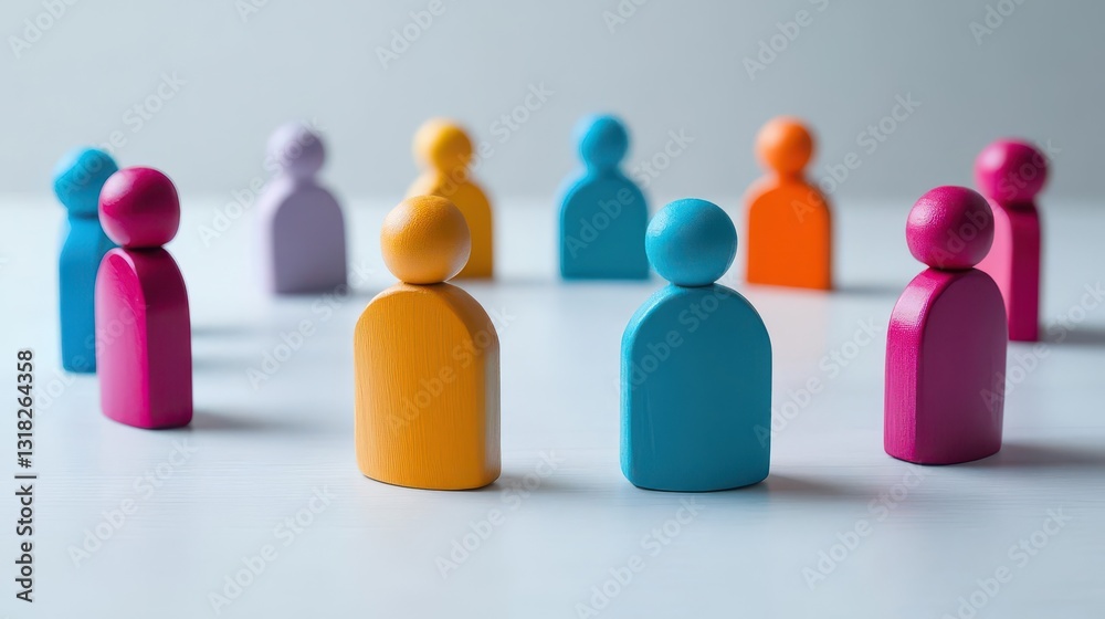 A meeting concept with generic figures in a circle discussing multiple topics, providing ample copy space image A meeting concept with generic figures in a circle discussing multiple topics, providing ample copy space image