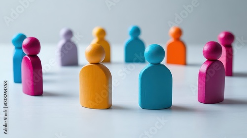 A meeting concept with generic figures in a circle discussing multiple topics, providing ample copy space image