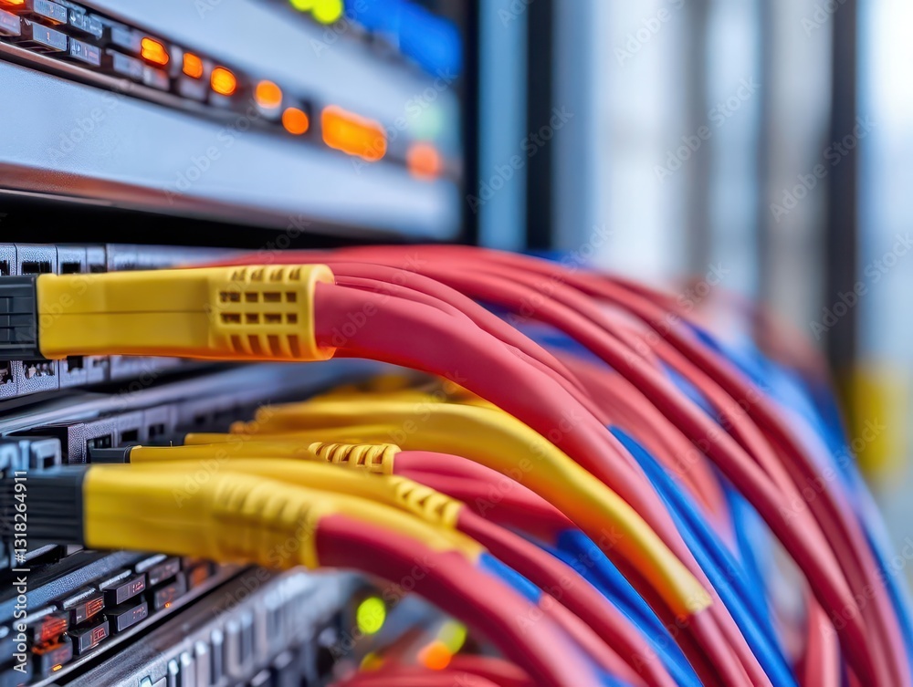 Naklejka premium A messy server room with tangled cables AI