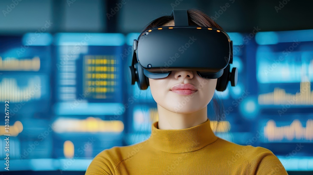 A modern workspace featuring a user engaging with hightech virtual reality displays showcasing data and analytics The scene reflects innovation and productivity in a digital enviro A modern workspace featuring a user engaging with hightech virtual reality displays showcasing data and analytics The scene reflects innovation and productivity in a digital enviro