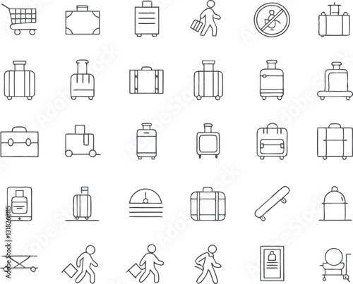 Travel and Luggage Icons Set - Line Style Vector Collection for Trip and Airport Design