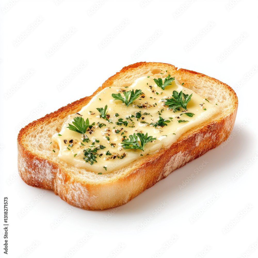 hot slice of garlic bread topped with melted butter and herbs, showcasing crispy crust and deliciously rich flavor. Perfect for any meal or as snack hot slice of garlic bread topped with melted butter and herbs, showcasing crispy crust and deliciously rich flavor. Perfect for any meal or as snack
