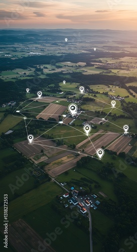 background, Aerial view of land with network markers representing land development planning and connectivity. wallpaper