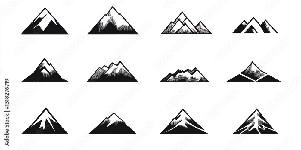 Simple mountain silhouettes in various shapes Simple mountain silhouettes in various shapes
