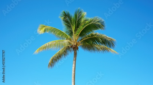 Wallpaper Mural Tall green palm tree with lush leaves against a clear blue sky. A tropical and exotic nature concept symbolizing relaxation and summer vacations Torontodigital.ca