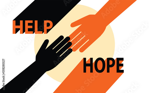 Help and hope concept, benevolence charity illustration man with helping hands . vector, illustration