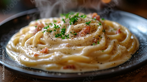 Carbonara with udon noodles
