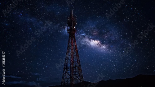 A famous tower or landmark shining in the night sky