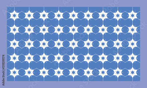 A visually striking geometric pattern featuring interconnected white starbursts, each enclosed within an angular, almost crystalline framework