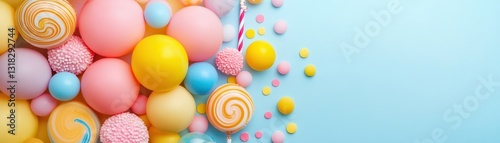 Playful children s party background with animated sparkles, balloons, and candy decorations