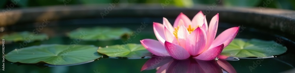 Delicate Lotus flowers floated in the tub of water, nature, tub, flowers Delicate Lotus flowers floated in the tub of water, nature, tub, flowers