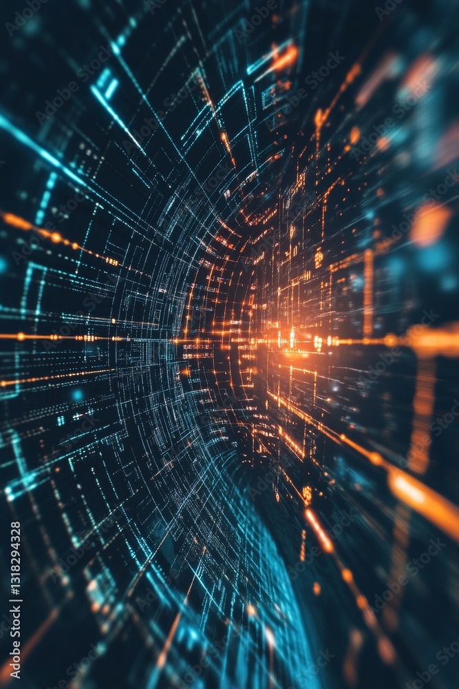 Obraz premium Dynamic Abstract Visualization of Data Flow with Neon Lights and Energy Patterns in Motion