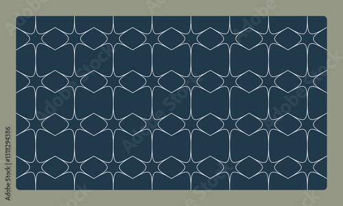 A sophisticated geometric pattern composed of interconnected white lines forming rounded diamond and star-like shapes on a deep navy-blue background