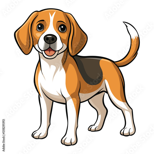 A charming beagle with short, smooth fur and long, floppy ears stands attentively, showcasing its breed characteristics.  (1) likely indicates a continuation or further description.