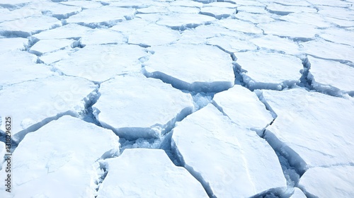 Cracked Ice Formation on Frozen Surface Under Bright Daylight