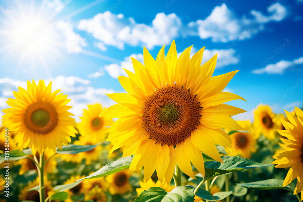 【 AI Digital Art 】 Close up of Sunflowers, Blue Sky and Sunflowers 【 AI Digital Art 】 Close up of Sunflowers, Blue Sky and Sunflowers