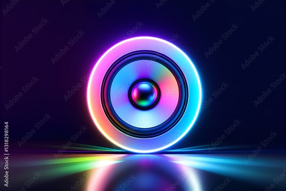 Neon Speaker: Vibrant Audio Equipment with Colorful Lights, Modern Sound System, Music Technology, Glowing Speaker Illustration Neon Speaker: Vibrant Audio Equipment with Colorful Lights, Modern Sound System, Music Technology, Glowing Speaker Illustration