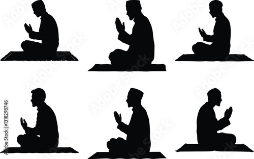 A silhouette design bundle of all the people seen praying to Allah.