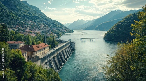 A hydroelectric power station generating energy for a city