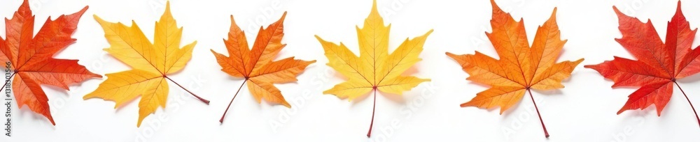 Delicate maple leaves scattered on a crisp white background, foliage, season, autumn Delicate maple leaves scattered on a crisp white background, foliage, season, autumn
