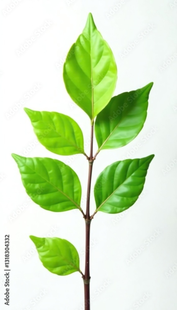 Single branch with leaves on white background, leafy, tree Single branch with leaves on white background, leafy, tree
