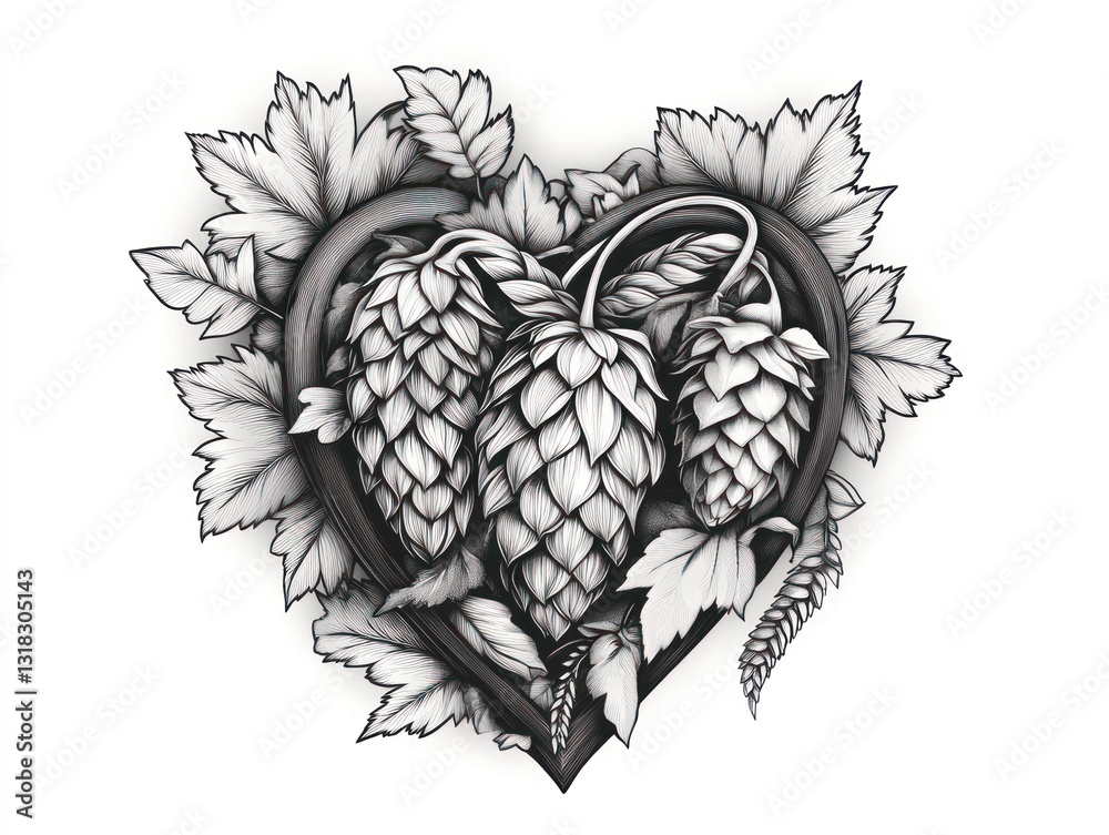 Fototapeta premium Hops heart, brewery art, white background, love beer