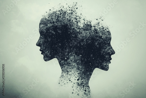 Double Face: Bipolar Mental Disorder, Psychology, Mental Health, Split Personality, Mood Disorder, and Dual Personality Concept.