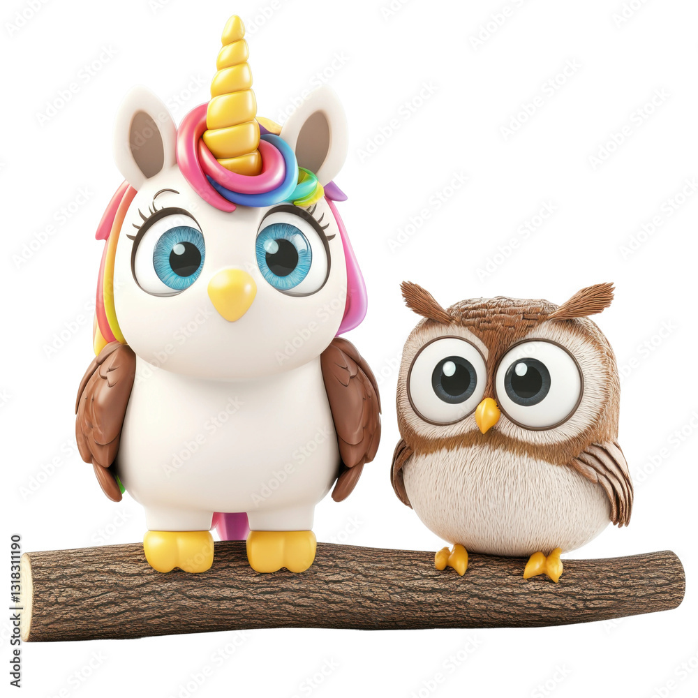 Fototapeta premium Enchanting unicorn and owl figurines whimsical display playful vibe