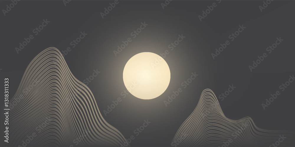 Mountain background vector. Minimal landscape art with watercolor brush and golden line art texture. Abstract art wallpaper for prints, Art Decoration, wall arts and canvas prints.