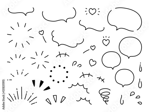 手描きの吹き出しやマークのアイコンセット