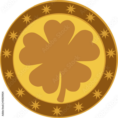 A golden emblem featuring a five;leaf clover, symbolizing luck and prosperity.