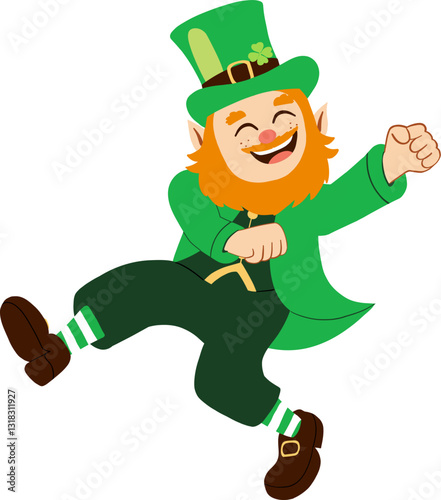 A cheerful leprechaun in green attire celebrating joy and tradition.