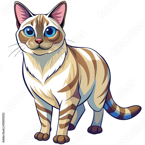 Elegant cream lynx point Siamese cat standing gracefully, showcasing its distinctive markings and pointed fur.  High-quality image.