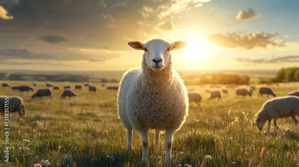 Fototapeta premium Serene sheep flock open landscape wallpapers