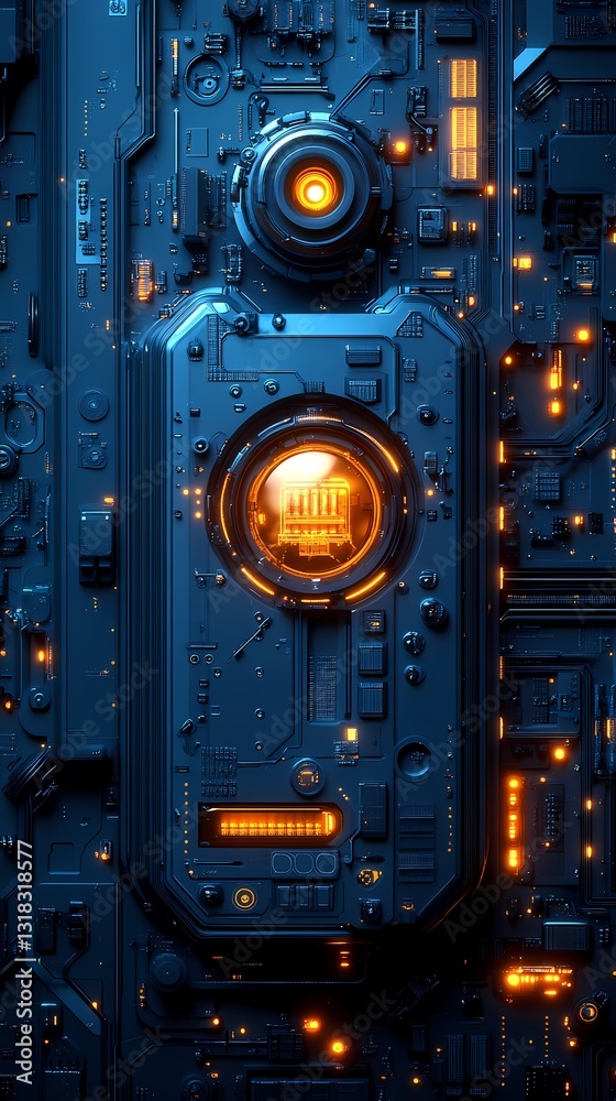 Fototapeta premium Digital technology blue mechanical structure illustration poster background