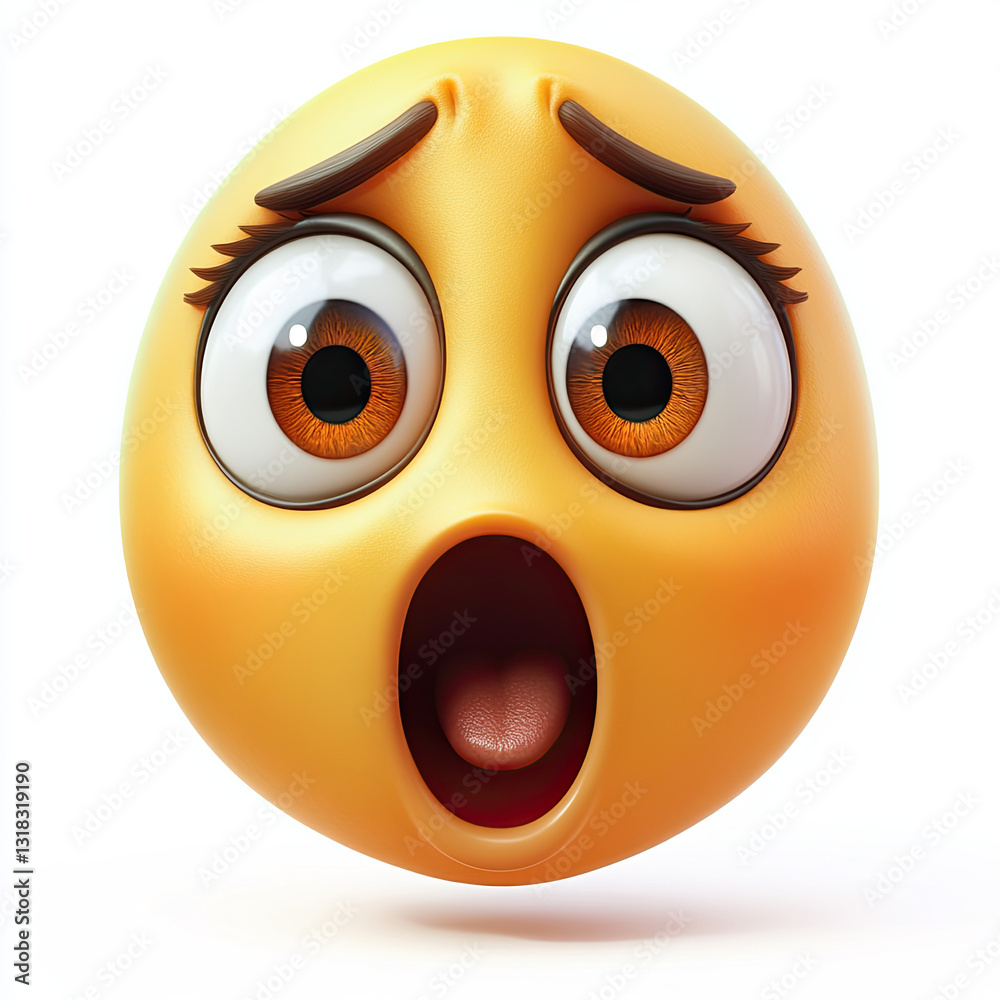Surprised cartoon emoji with big eyes and open mouth expression