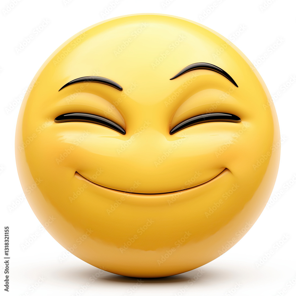 Fototapeta premium Happy emoji with wide smile and closed eyes, expressing joy and positivity