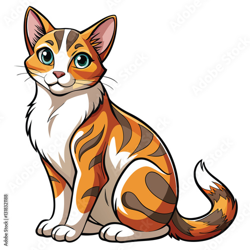 A charming Japanese Bobtail cat, showcasing its characteristically short, fluffy tail, sits serenely.  Capture the feline's unique markings and expressive eyes.