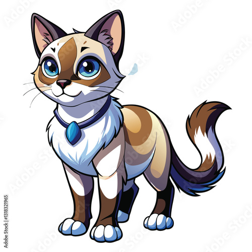 A majestic snowshoe cat, showcasing its striking dark face and distinctive white paws, stands proudly.  Capture its elegant posture and unique markings.