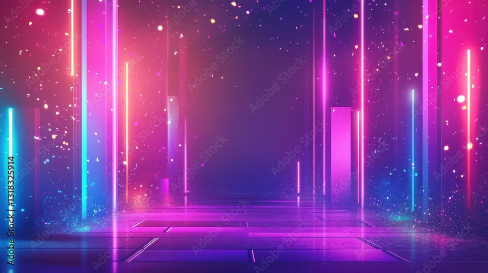 Neonthemed party background with pulsating sparkles, vibrant colors, and electric energy Neonthemed party background with pulsating sparkles, vibrant colors, and electric energy