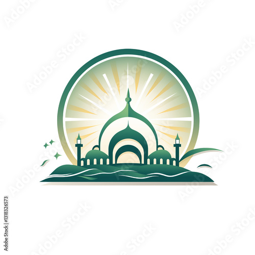 Simple logo design of the mosque and sun, isolated on transparent background